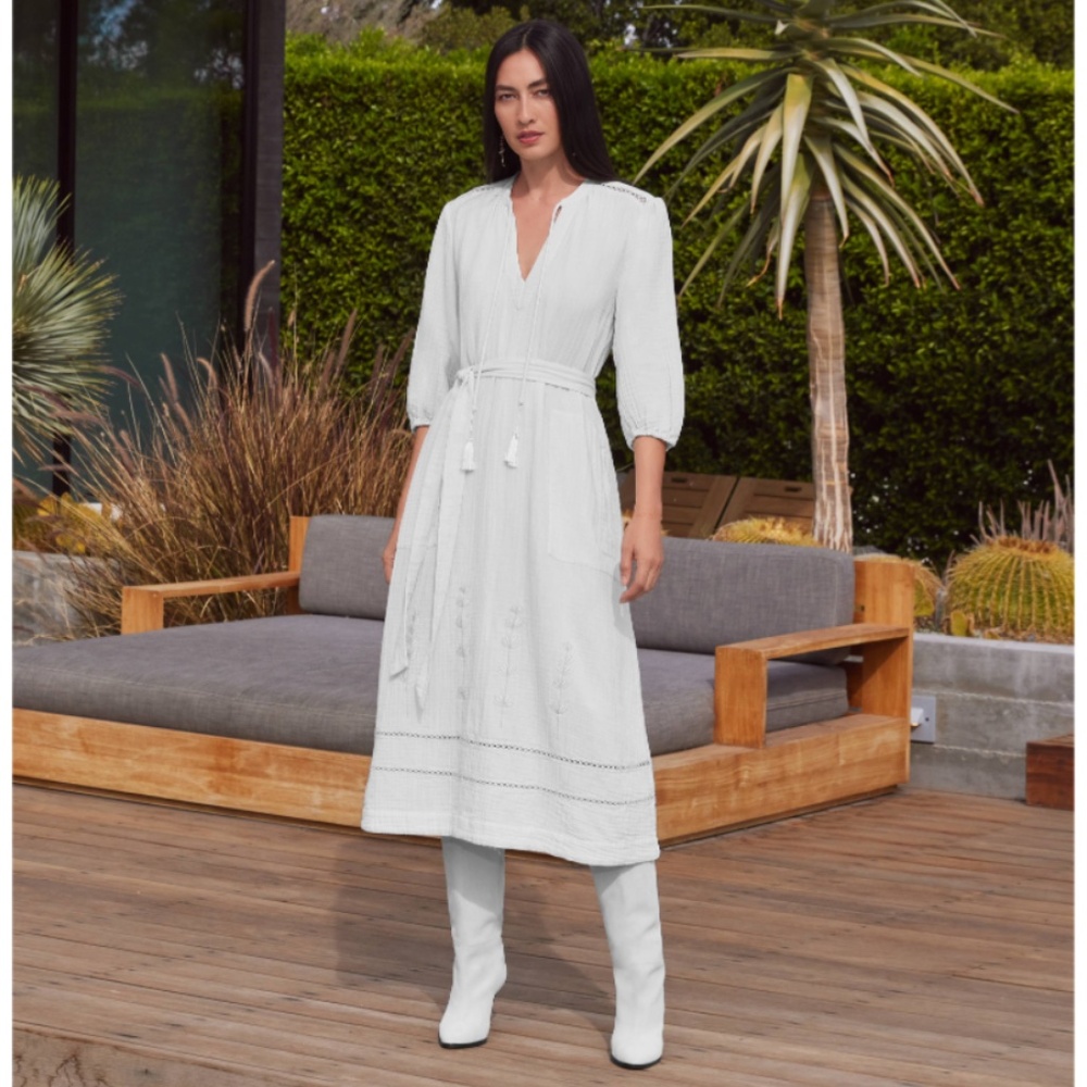 NWT Johnny Was Gauze Bishop Sleeve Dress with Waist Tie sz M/L Retail $178